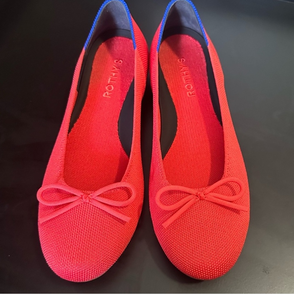 Rothy's Red and Blue Flats with Bow